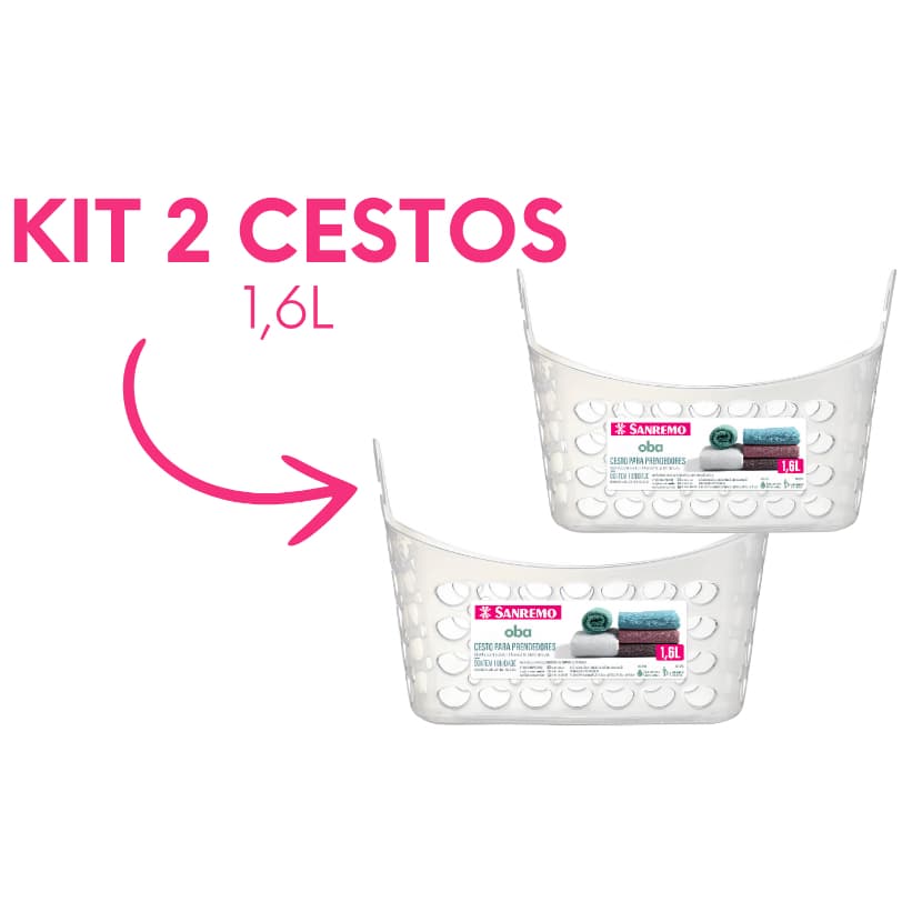 Kit com 2 Cesto Transparente Para Prendedores - Sanremo 1,6L