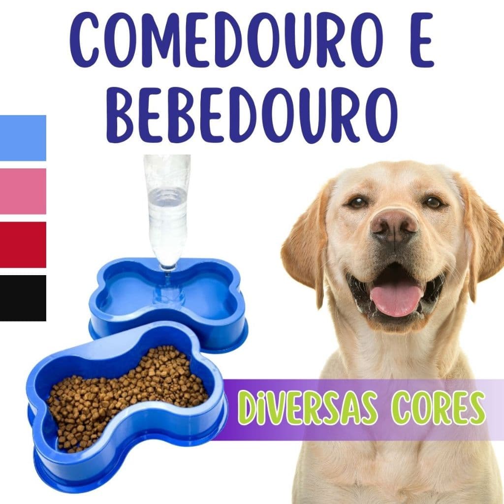 Kit Comedouro e Bebedouro Automático Recipiente Pote para Ração Cães Gatos Cachorro Gato Pet Com Suporte Garrafa