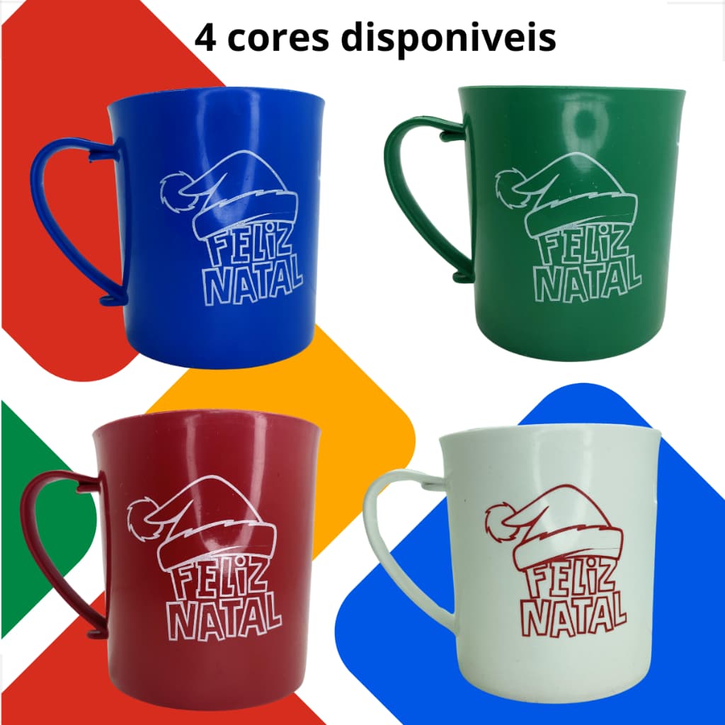 Lembrancinha de Natal Caneca Feliz Natal Kit 10 Plástico Para Clientes Escola Festas.