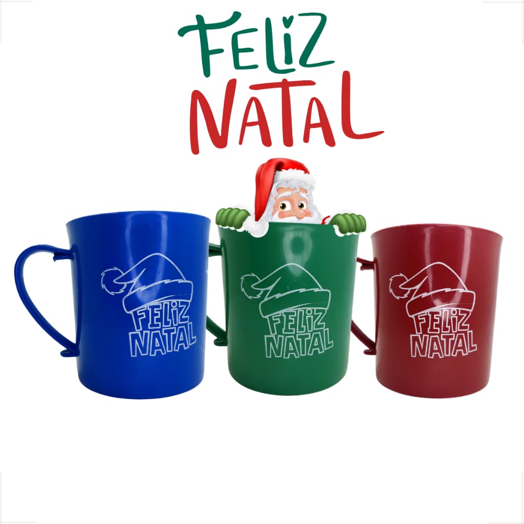 Lembrancinha de Natal Caneca Feliz Natal Kit 100 unidades Plástico Para Clientes Escola Festas.