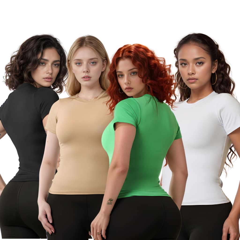 Kit 4 Blusa Feminina Várias Cores Blusinha Tecido Suplex Poliamida