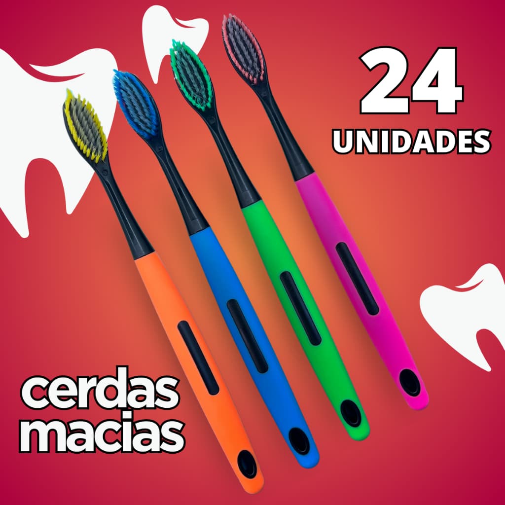 Kit 24 Escova de Dente Cerdas Macia Adulto Com Capa Protetora Higiênica Excelente Qualidade