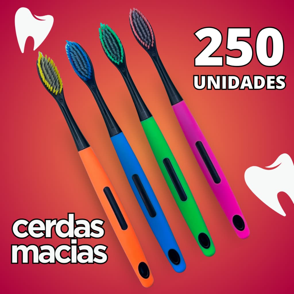 Kit 250 Escova de Dente Cerdas Macias Com Capa Protetora Higiênica Adultos Diversas Cores