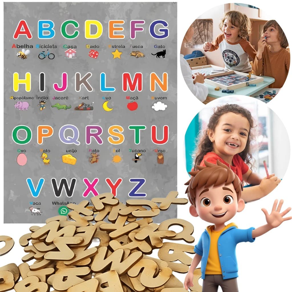 Brinquedo Encaixe Tabuleiro Alfabeto Educativo Mdf 26 Pçs
