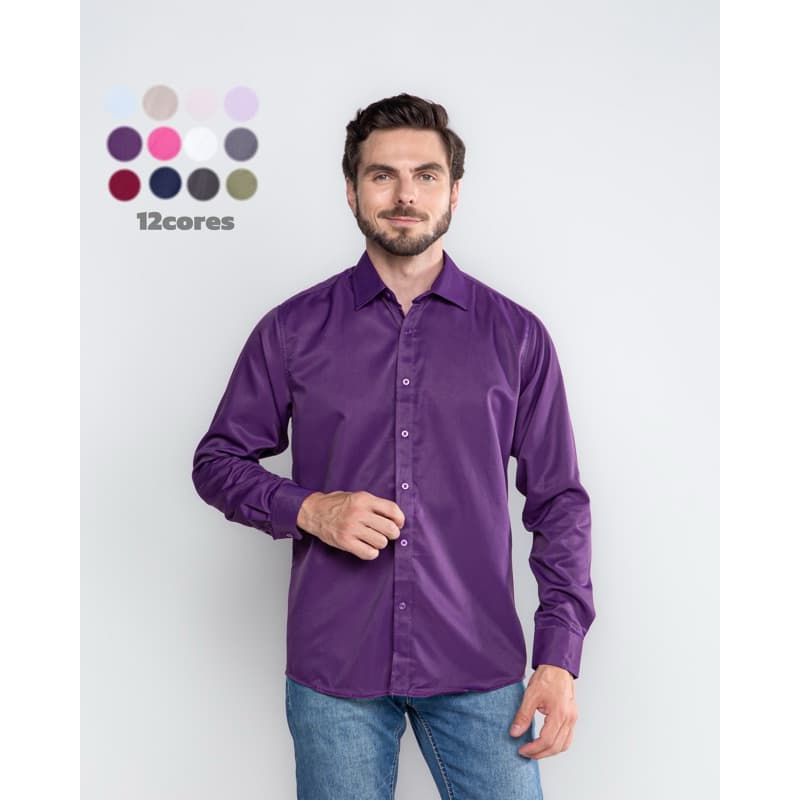 Camisa Social Masculina Microfibra Confortável e Macia Suave Brilhante Não Amassa
