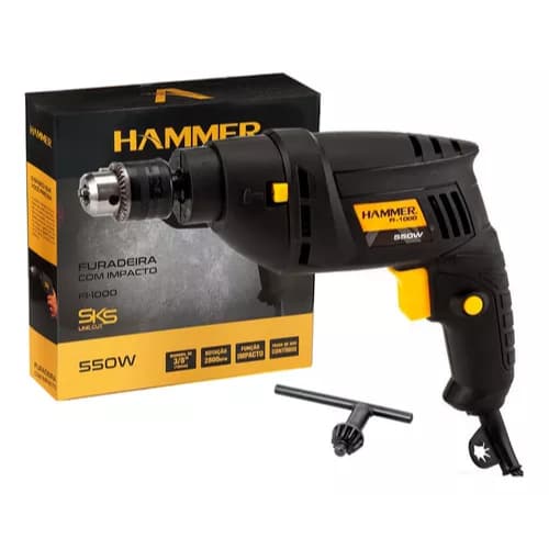 Furadeira de Impacto 3/8 Pol 550W Hammer FI-1000 110V Preto