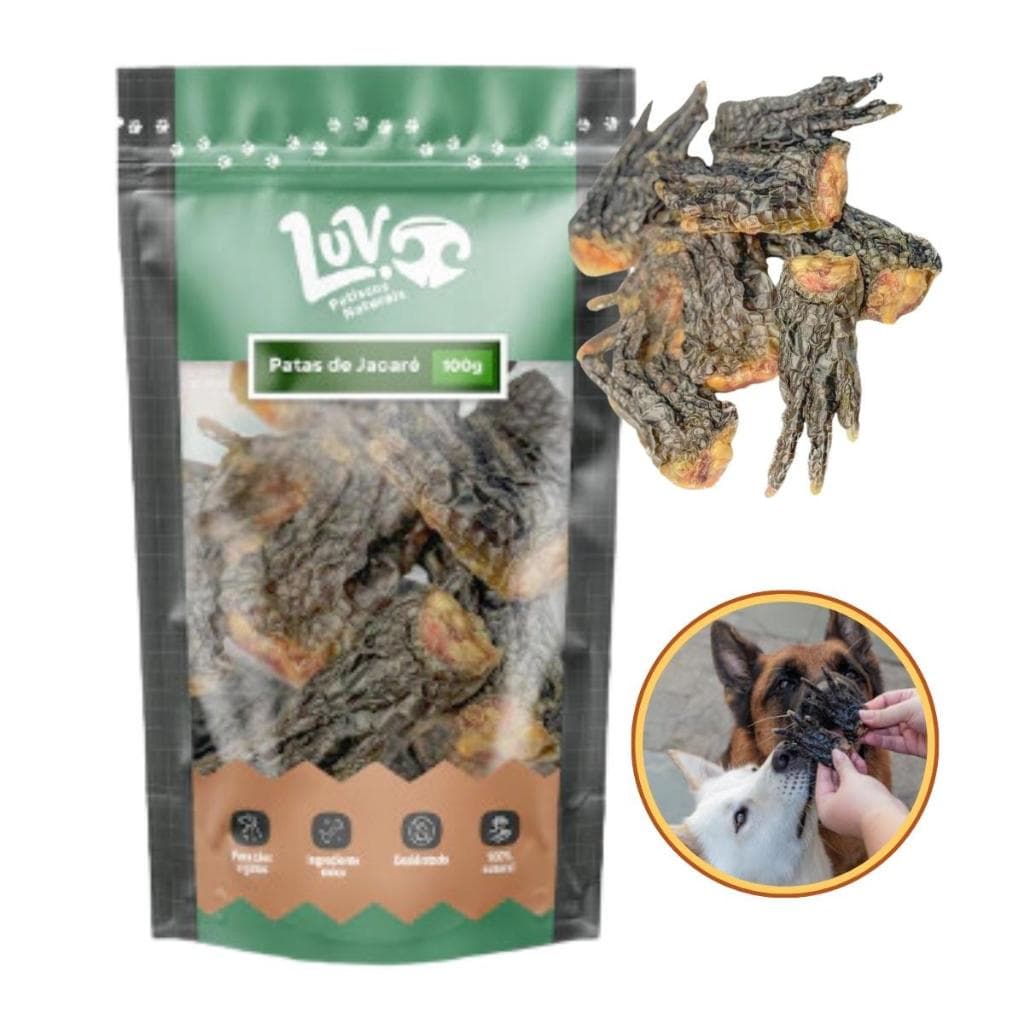 Mordedor Natural Desidratado para Cachorro Patas de Jacaré 100g - Luv Petiscos