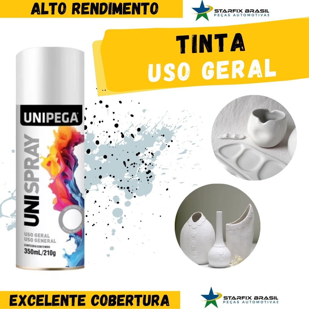 Tinta Spray Uso Geral 350ML -  Branco Brilhante Secagem Rápida Artesanato, Madeira, Ferro, Metal, Gesso e  Cerâmica