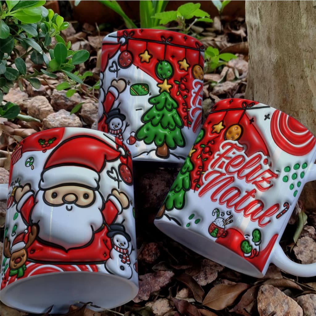 Caneca Cerâmica tema Natal efeito 3D