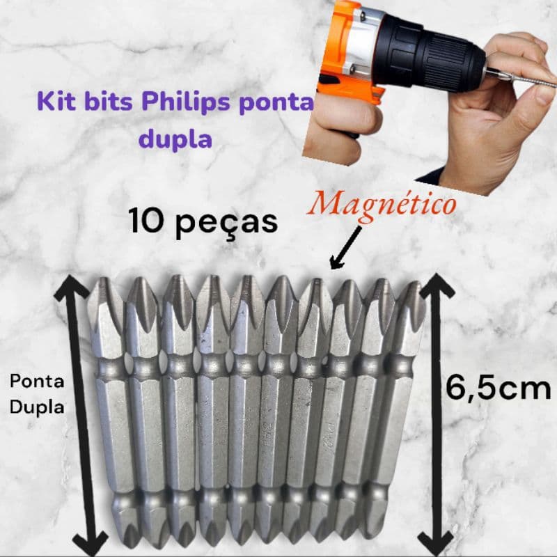 kit com 10 unidades de Ponteira Bits Magnético Duplo – Eficiência e Praticidade para o Seu Trabalho!