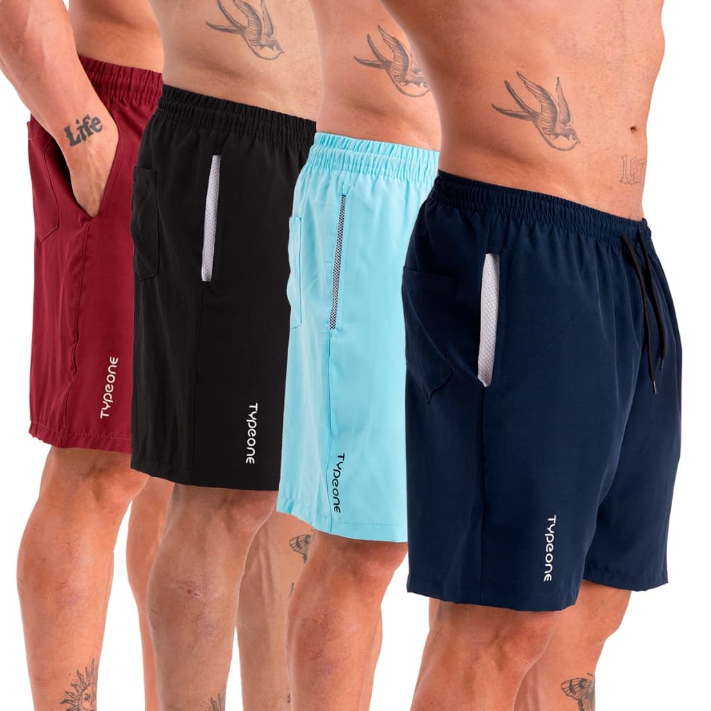 Kit 4 Bermuda Academia Praia Short Masculino Esportivo Tactel com Elastano Fitness Anti Odor Verão
