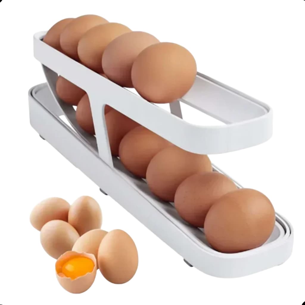 Porta-Ovos com Rolagem Automática - Organizador de Geladeira em 2 Níveis