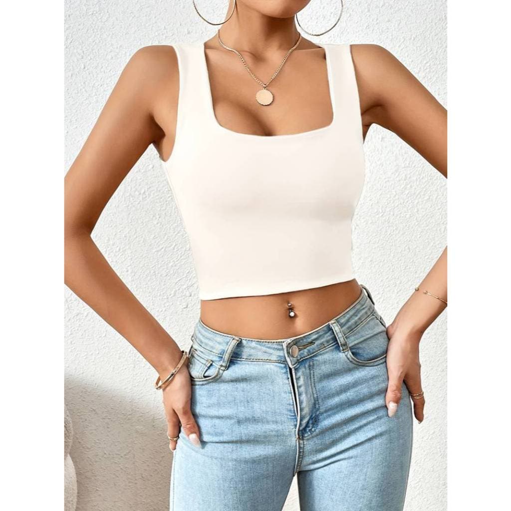 Cropped Top Feminino Regata Decote Quadradado Moda Gringa para Mulheres