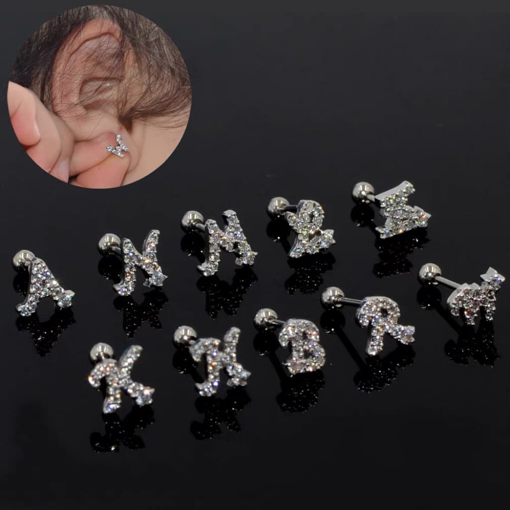 Piercing com modelos de letras Tragus /Cartilagem piercing com Zircão /cor Prata