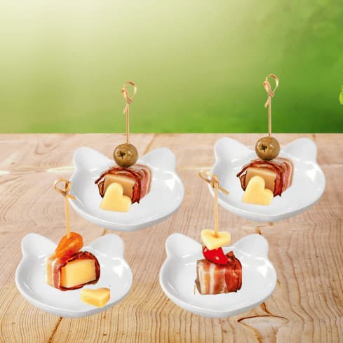 Conjunto 4 Petisqueiras de Porcelana Gatinho/Cachorrinho Finger Food - 9cm