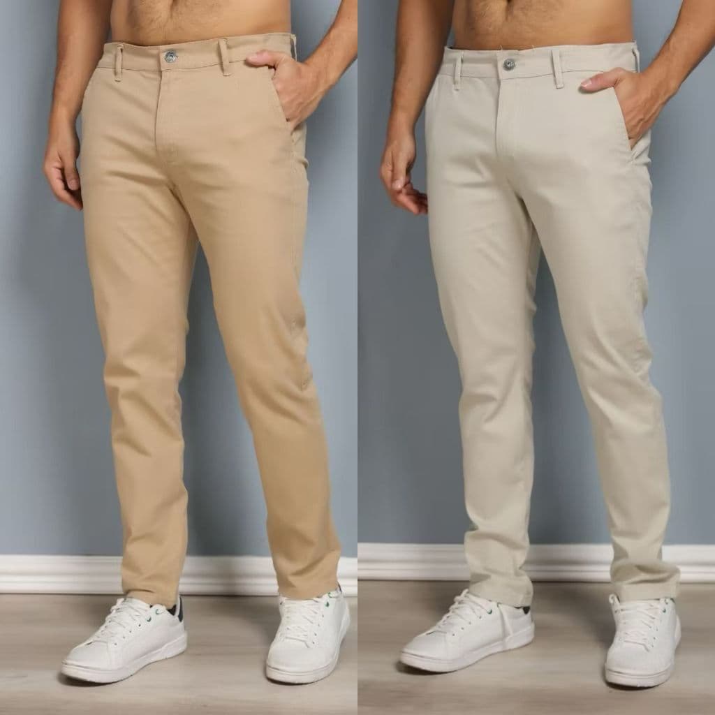 KIT 2 calças sarja bolso embutido masculino colorido slim fit com lastano