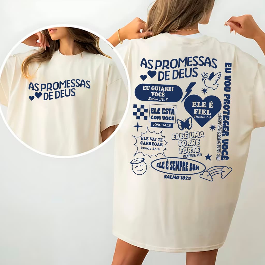 Camiseta Feminino e Masculino Algodão Cristã Evangélica As Promessas De Deus 100% Algodão