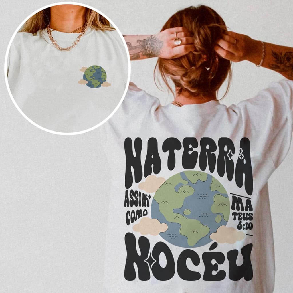 Camiseta Feminino e Masculino Algodão Gospel Cristã Assim Na Terra Como No Céu