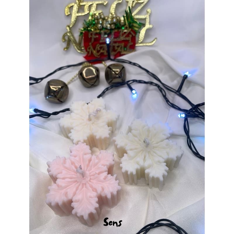 Vela aromática decorativa natalina floco de neve