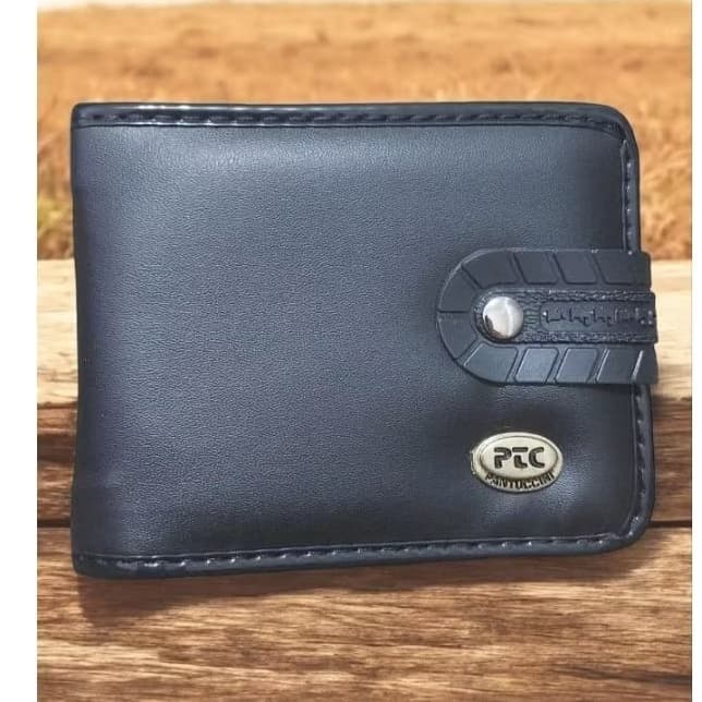 Carteira masculina grande fecho de botão cabe RG