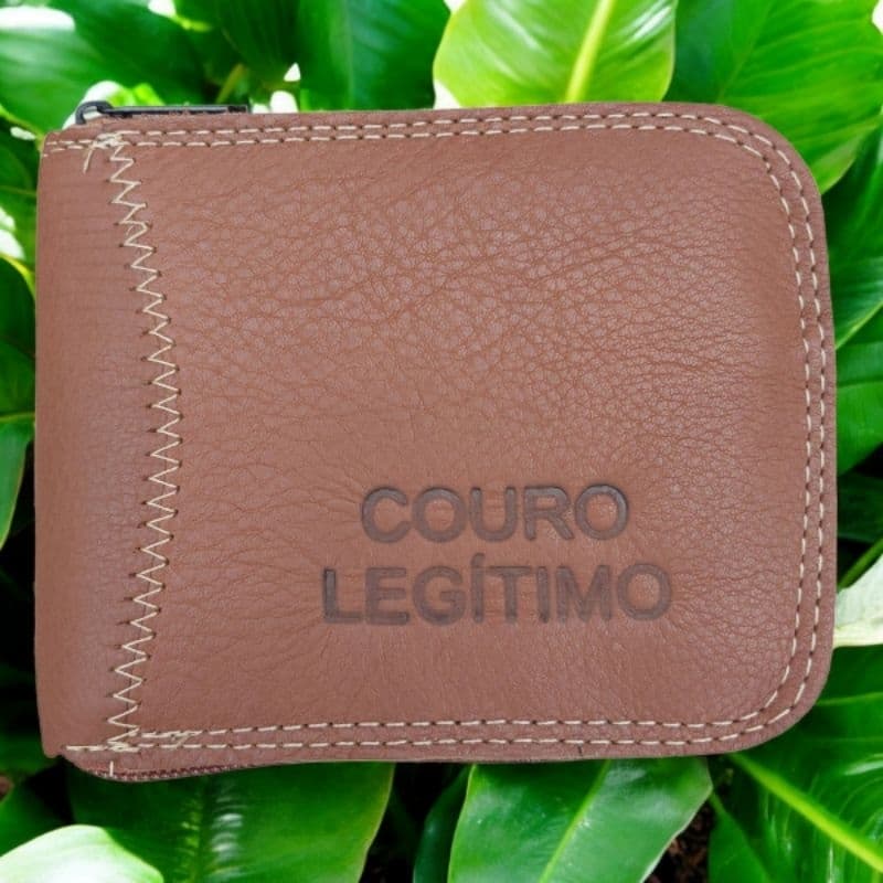 Carteira De ziper de Couro Masculina