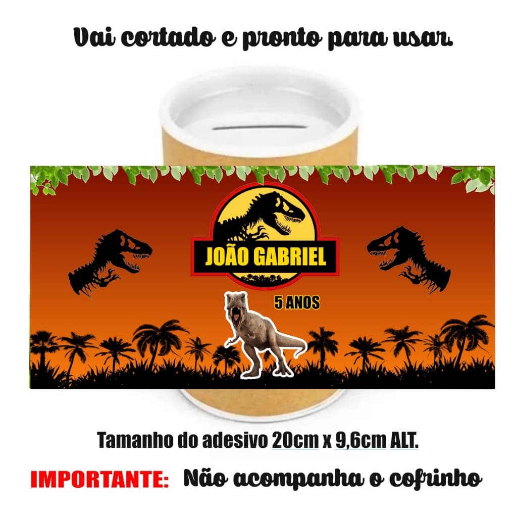 20 a 50 - Rótulo Adesivo para personalizar cofrinho Jurassic Park