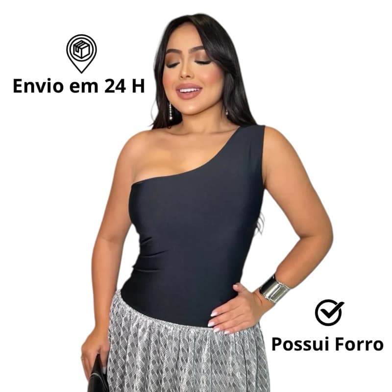 Blusa Feminina de Um Ombro Só Mula Manca Forrada em Suplex Moda Blogueira