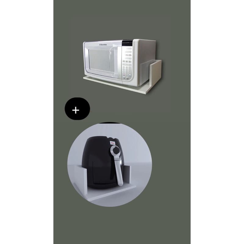 Kit 2 Peças Suportes em MDF   Microondas  + Air Fryer  na cor branca