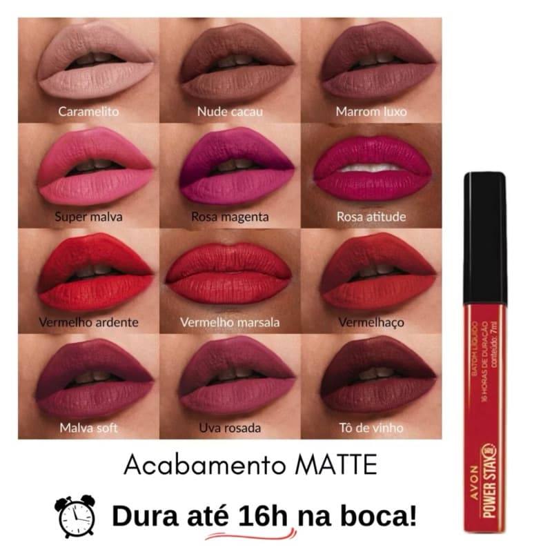 Batom Líquido Matte Glitter Effect Avon Power Stay