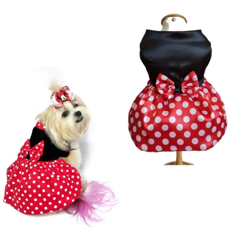 Roupa De Cachorro Vestido Fantasia Para Cães E Gatos Personagem Minnie Halloween Roupa Pet Vestido Pet Cachorro
