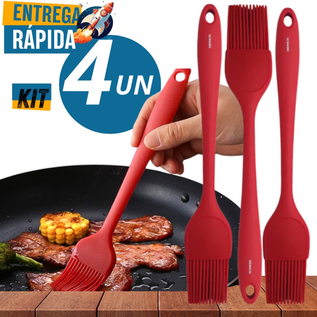 Kit 4 Pincel Culinário de Silicone Cozinha e Confeitaria Casa Buffet