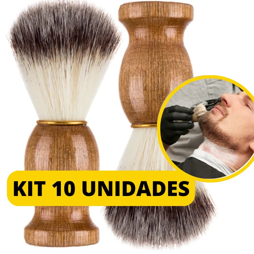 Kit 10 Pincéis De Barbear Macio Sintético Profissional Para Espuma De Barbear Com Cabo De Madeira