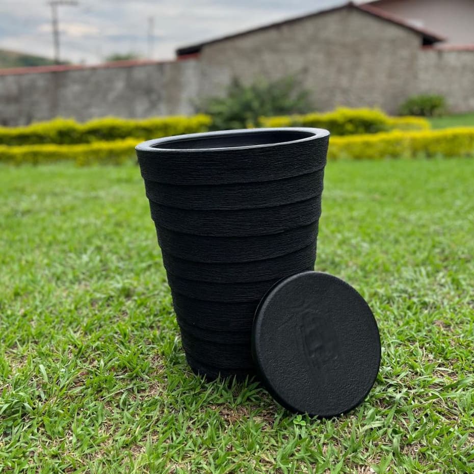 Vaso Para Plantas Decorativo Para Sala Jardim Coluna Degrau Escovada N3 Com Prato