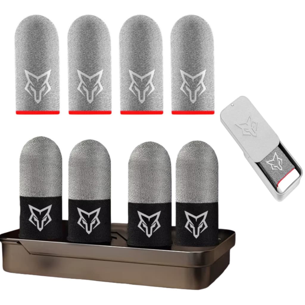 Luvas Dedo Gamer V8 Fibra d Vidro e Prata+Luvas Dedo V10 Golden Silk Seda-2025+2 Box+Kit 8 Luvas Top