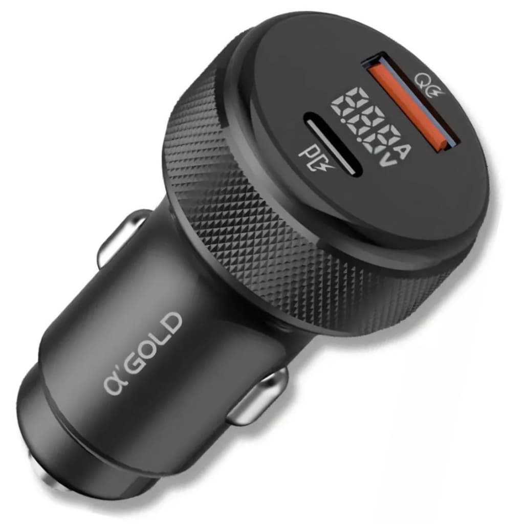 Carregador de celular de carro com Visor Digital 60w turbo celular no carro - 2 Saídas QC e PD
