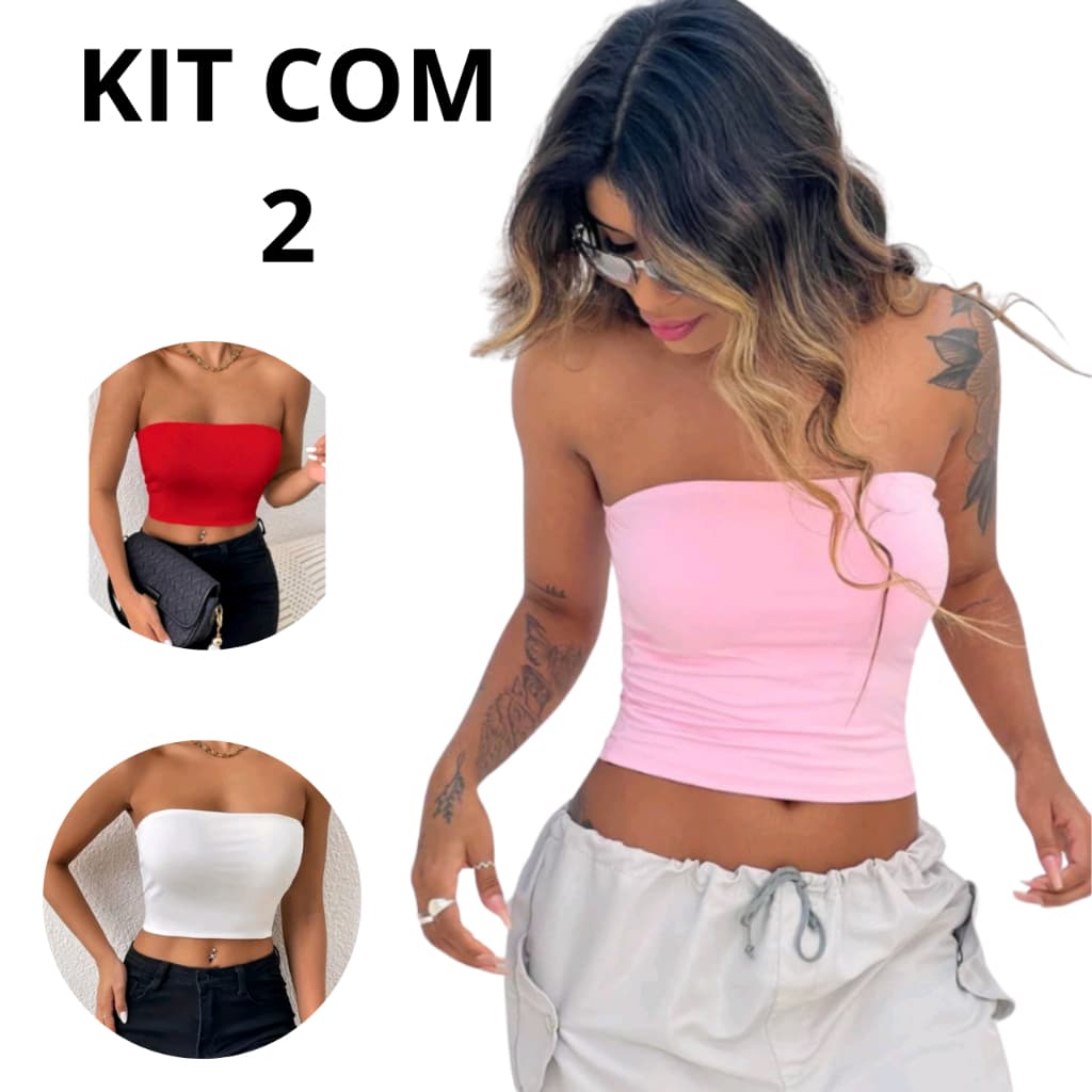 Kit 2 cropped tomara que caia feminino