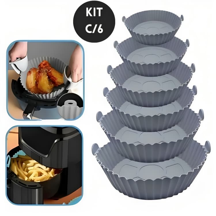 Kit 6 Cesto Em Silicone Antiaderente Air Fryer Reutilizável Protetor Microondas Panela Forno Cesta