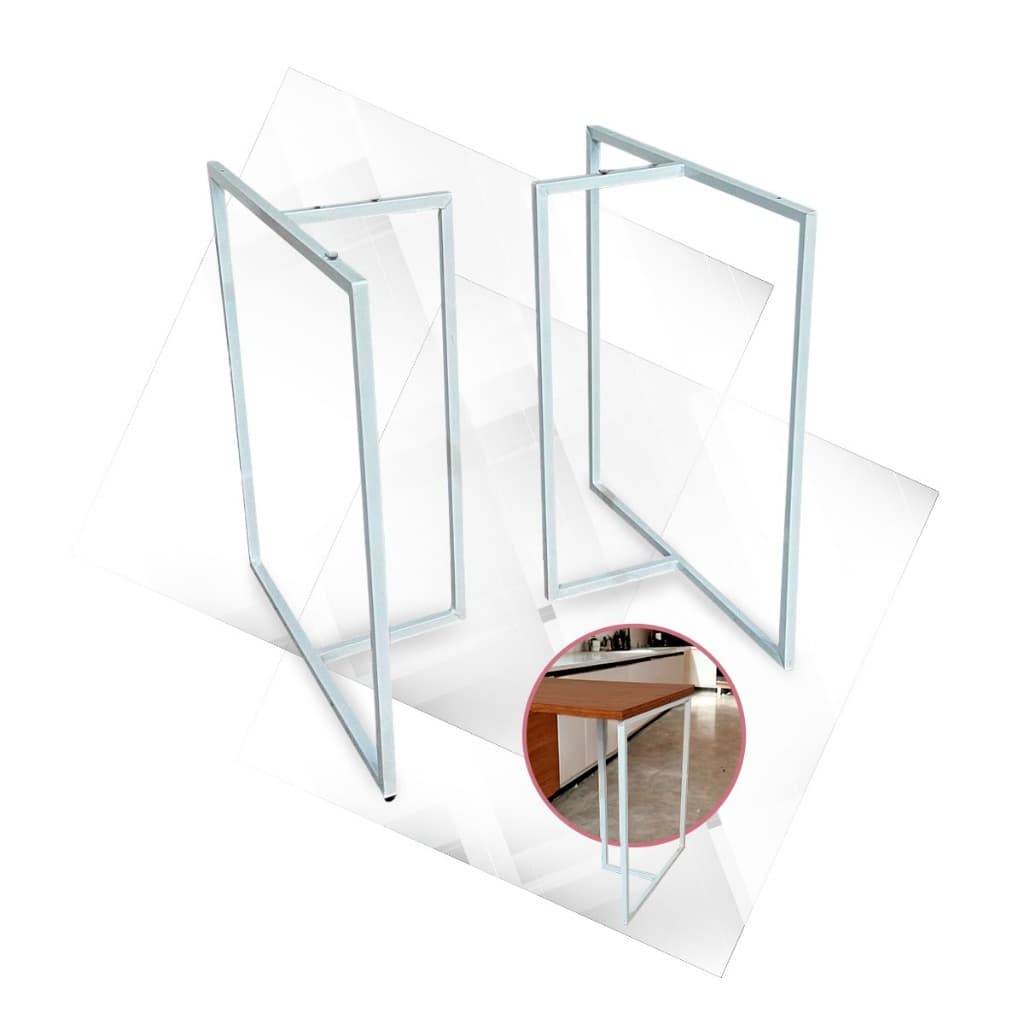 2 Bases Modelo T 80x58 Em Aço Branco Pé Para Móveis Mesas Home Office e Estação de Trabalho e Jantar