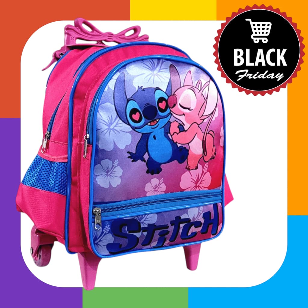 Mochila Escolar Infantil Creche Pequena Com Rodinha Stitch Casal Menina