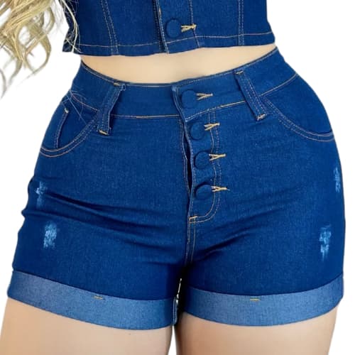 Short Jeans Feminino Barra Dobrada Com Elastano