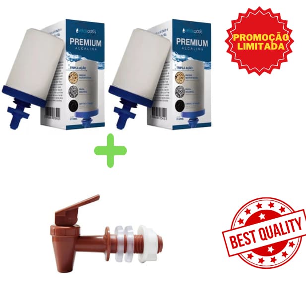 Kit 2 Velas Tripla Ação Alcalinas Oasis + 1 Torneira Para Filtro De Barro Promoção