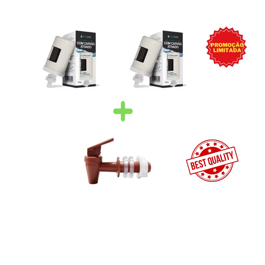 Kit 2 Velas Carvão Ativado Oasis Para Filtro De Barro + 1 Torneira Filtro de Barro Promoção