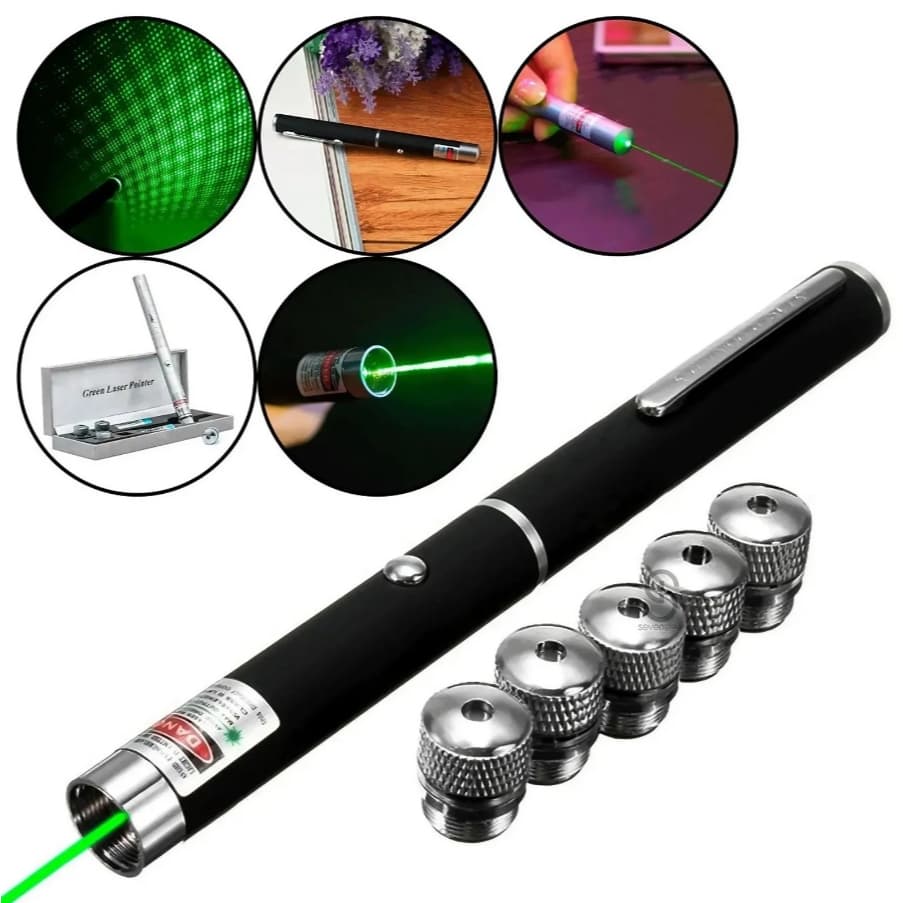 Caneta Laser 5 Pontas Efeitos Luz Verde Green Estojo