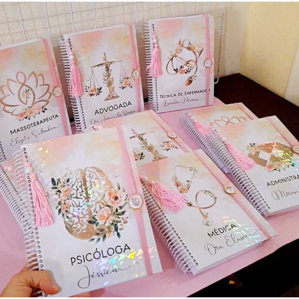 Agenda 2026 Profissões Floral exclusiva personalizada com nome capa dura que brilha