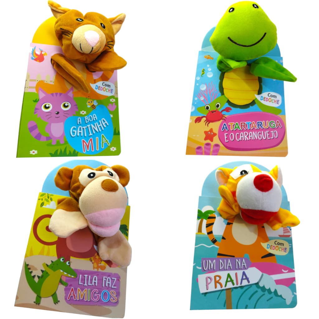 Livros de fantoche -A Boa Gatinha Mia -A Tartaruga e o Caranguejo -Lila faz Amigos -Um dia na Praia