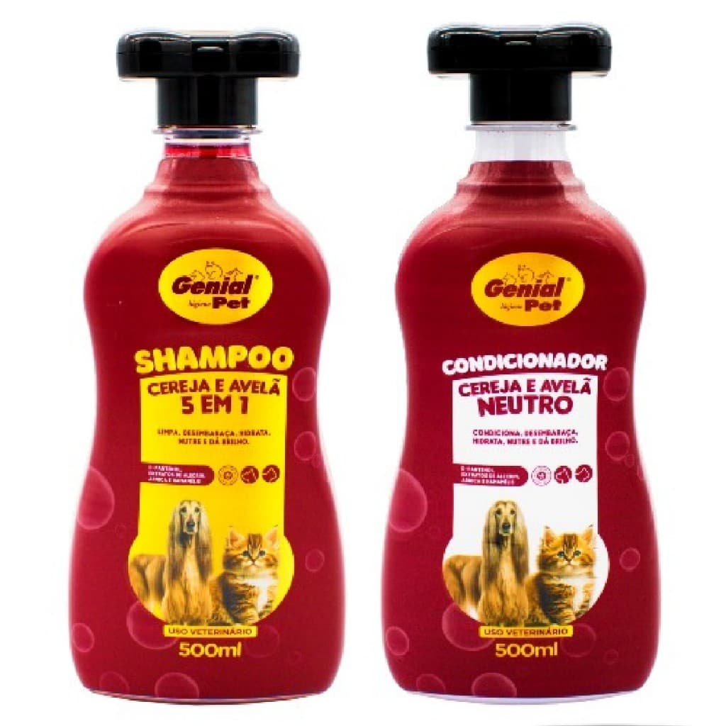 Kit Shampoo Banho e Tosa Genial, Condicionador Neutro Cereja e Avelã 500ml Cachorro Gato