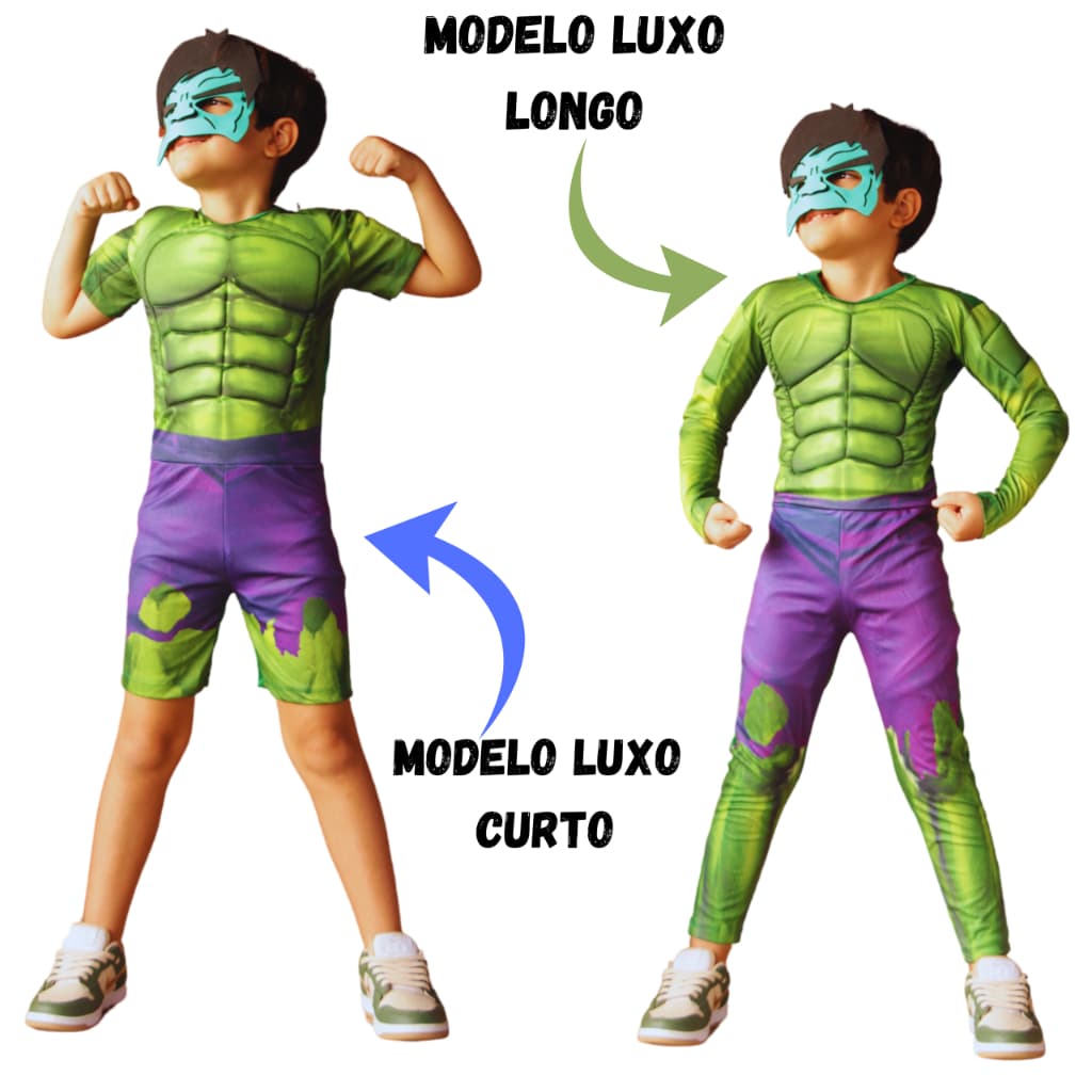 Fantasia Hulk Luxo Premium  Infantil músculos com Enchimento