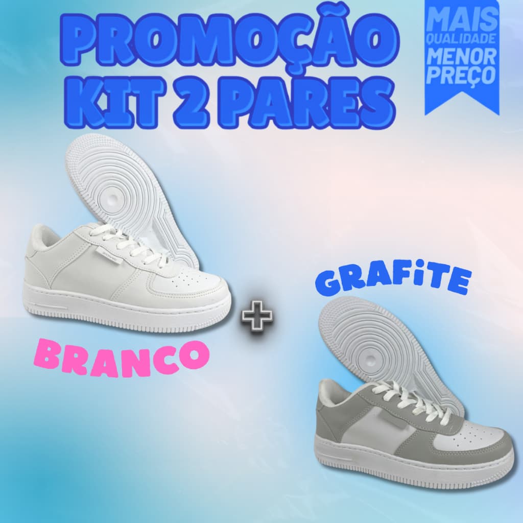 KIT 2 Tênis Feminino Casual Branco Modinha Blogueira Envio Imediato