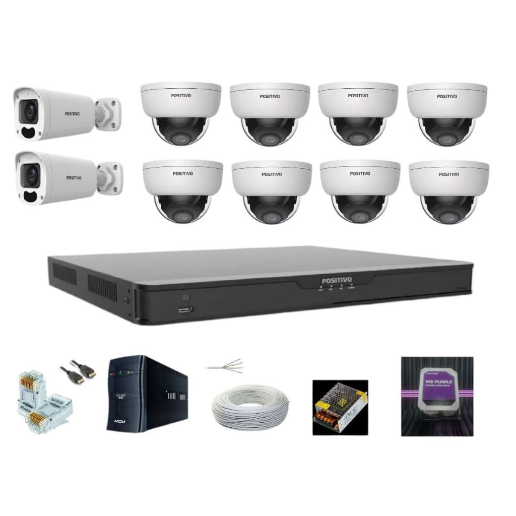 Kit CFTV em rede NVR IP 16 Canais, 10 Câmeras, Nobreak, cabo rj45, HD, fonte + acesso remoto