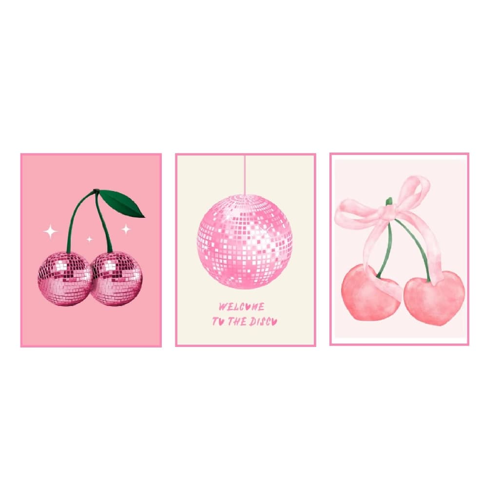 Quadros decorativos Aquarela rosa preppy Girl room da moda (3 peças)